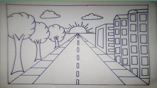 One point perspective drawing art lesson [upl. by Ahsaenat]