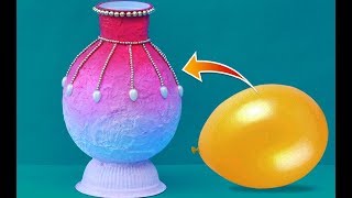 Easy Best Out of Waste Idea  DIY Flower Vase  Paper Pot Making Balloon Crafts [upl. by Suzan]