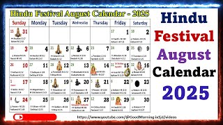 Hindu Festivals August Calendar 2025 augustcalendar2025 [upl. by Barney]