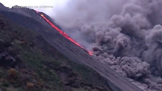 Dramatic video of Stromboli volcano eruption in Italy [upl. by Petulia205]