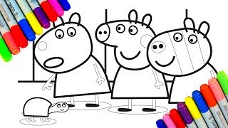 Peppa Pig Coloring Book Pages for kids Kids Fun Art Activities with Colored Markers [upl. by Yedok]