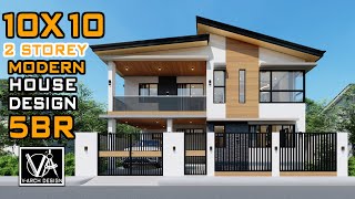 10X10 2 STOREY HOUSE DESIGN 100SQM 5 BEDROOM [upl. by Kataway]