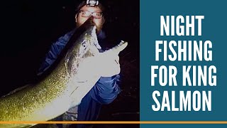 Night Fishing For King Salmon  Michigan Salmon Fishing [upl. by Ethelin747]