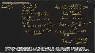 Copper has an atomic radius of 0128nm an fcc structure and an atomic weight of 635gmol [upl. by Landon]