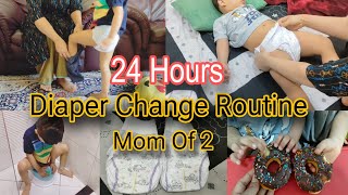 24 Hours With My kids \ Diaper Change Routine Mom Of 2  How to Change A Baby Diaper [upl. by Ahsinad]