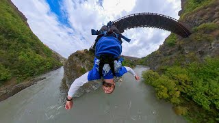 POV Bungee jumping down to touch the Kawarau River at AJ Hackett Bungy in Queenstown New Zealand [upl. by Heigho530]