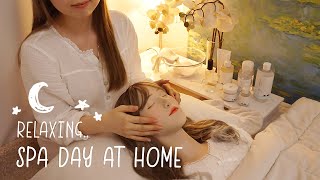 ASMR Relaxing Spa Day at Home🌛 facial treatment scalp massage hair brushing [upl. by Enelyar]