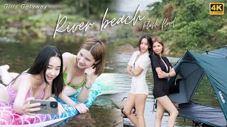 One day trip with cute girls camping 🏕️ activities river beach 🏖️  Flash flood 🌊ASMR camping EP26 [upl. by Stockton101]