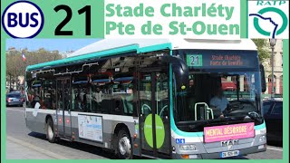 Bus 21 RATP Stade Charléty  Porte de SaintOuen [upl. by Aknayirp]