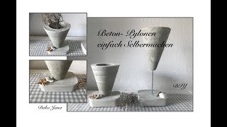 DIY Deko Idee Pflanztüte Gartenstecker aus Beton einfach selbst gemacht How to  Deko Jana [upl. by Vipul]