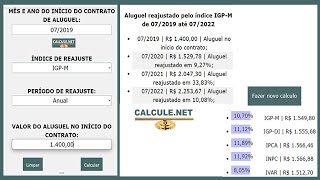 Cálculo Reajuste de Aluguel  Calculenet  20 [upl. by Kameko129]