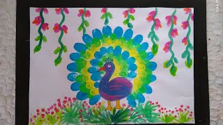 thumb printing peacock drawing for kids [upl. by Nelag]