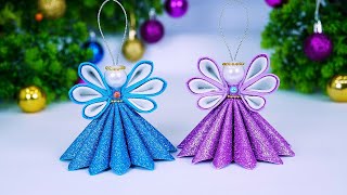 Cute Christmas Angels Ornaments Making From Glitter Foam👼ÁNGEL de Navidad🎄Рождественский АНГЕЛ [upl. by Kaila]