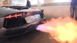 Lamborghini Aventador SHOOT BIG FLAMES  Loud Revs [upl. by Naawaj]