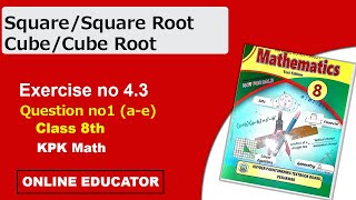 Square Square Root Cube Cube root Exercise 43 Question No1 a e class 8 KPK Math [upl. by Neehahs]