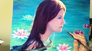 Oil painting timelapse  Waterlilies portrait [upl. by Savihc]