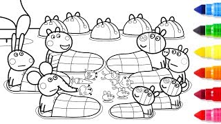 Wheels on The Bus  Peppa Pig Friends Together Coloring Pages Book Learning Drawing Videos For Kids [upl. by Heyman]