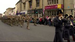 British soldiers parade through Warminster before Afghanistan deployment [upl. by Tennek]