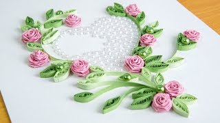 Paper Quilling Heart Make a Roses with Beads by HandiWorks [upl. by Slade]