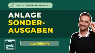 Anlage Sonderausgaben ausfüllen  Steuererklärung 2022 [upl. by Avrenim]