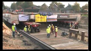 Wagenborg Nedlift Spoorviaduct Rijssen 600 ton inrijden SPMTs [upl. by Freyah]