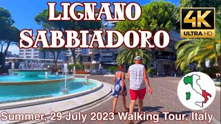 ITALY SUMMER WALK LIGNANO SABBIADORO centro storico strada principale Spiaggia 4K [upl. by Karb942]