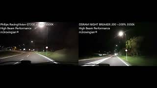 High Beam Philips RacingVision GT200 vs OSRAM NIGHT BREAKER 200 [upl. by Brittani]