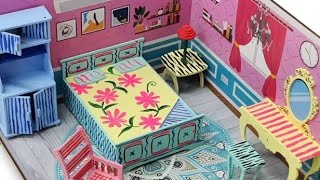 Luxury Mini Cardboard Doll House 11  Bedroom amp Living Room Decor Paper Doll House Artistic Dolls [upl. by Giavani870]