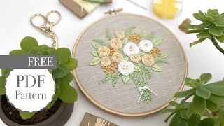 Free Embroidery Pattern for Beginners How to embroider a bouquet [upl. by Jammal]