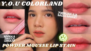 LIPCREAM BARU DARI YOU COLORLAND POWDER MOUSSE LIP STAIN REVIEW DAN SWATCH LENGKAP [upl. by Oiracam]