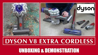 Dyson V8 Extra Cordless Vacuum Cleaner Unboxing amp Demonstration [upl. by Anirazc]