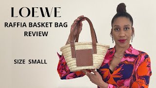 LOEWE RAFFIA BAG REVIEW  SIZE SMALL what fits in this bag [upl. by Latsyrhc]