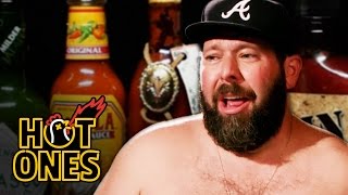 Bert Kreischer Sweats Profusely Eating Spicy Wings  Hot Ones [upl. by Ettevol727]