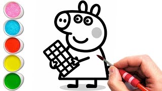 Peppa pig with chocolate bar 🍫 easy drawing painting and colouring for kids and toddlers [upl. by Bryant]