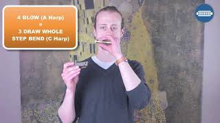 Super neat trick to play the 3 draw whole step bend in tune using another harmonica [upl. by Norven294]