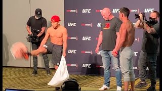 Henry Cejudo kicks TJ Dillashaw Dominick Cruz pillows during UFC 249 face off [upl. by Akiria876]