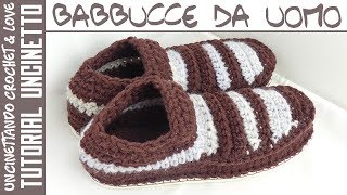 Tutorial Babbucce Uomo ad Uncinetto Facili con Suola sub english y español [upl. by Ssidnak]