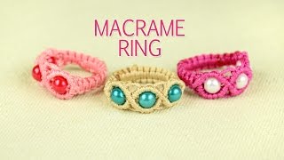 Macrame Ring with Beads  Tutorial [upl. by Cardie807]