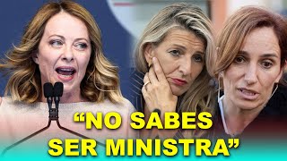 Meloni RIDICULIZA a Yolanda Díaz y Mónica García “No sabes ser ministra” [upl. by Lebbie42]