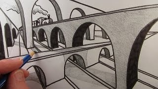 How to Draw a Bridge in Two Point Perspective Narrated [upl. by Britney]