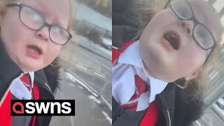 Scottish schoolgirl has hilarious reaction after mum forbids her from kissing her boyfriend  SWNS [upl. by Leunamesoj]