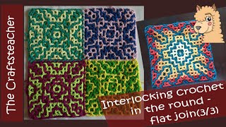 Interlocking Crochet Squares crocheted in the round  part 3 joining with a flat join [upl. by Kieger]