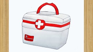 How to Draw First Aid Kit Box Easy Step by Step  🚑 First Aid Box Drawing [upl. by Idonah]