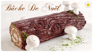 Christmas Chocolate Yule Log Recipe 圣诞节巧克力香草木柴蛋糕食谱 Bûche de Noël au chocolat et à la vanille Recette [upl. by Elleyoj]