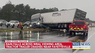 Rainfall across the area causes tractortrailer crash near Fayetteville [upl. by Ahsakal]