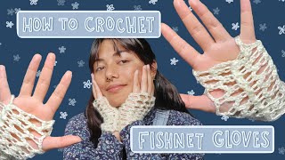 craft tutorial how to crochet fingerless fishnet gloves easy for beginners [upl. by Nauq]