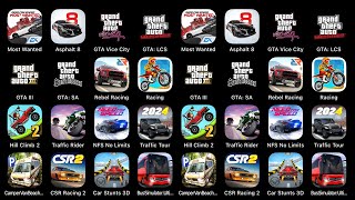 Most Wanted Asphalt 8 GTA Vice City GTA LCS GTA III GTA SA Rebel Racing Racing [upl. by Bradeord313]