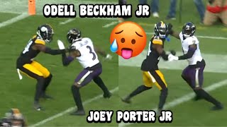 Odell Beckham Jr ‘LOCKED UP’ Vs Joey Porter Jr 🔒😳 WR Vs CB Ravens vs Steelers 2023 highlights [upl. by Tsiuqram]