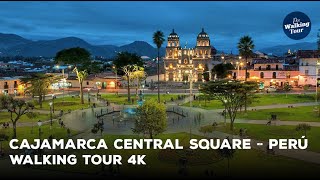 Walking Tour 4K  Central Square Cajamarca  Perú  Capital del Carnaval Peruano [upl. by Blondy]