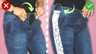 Como ALARGAR CALÇA JEANS Na Lateral Sem Perder O Cós  Customização Com Renda consertoderoupas [upl. by Inalaehon]